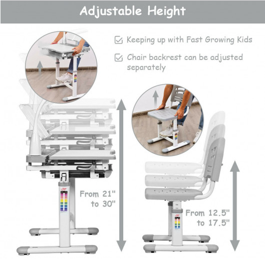 4MyHome™ Kids Desk Adjustable Desk Chair Set with Lamp and Bookstand