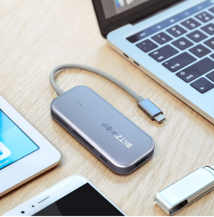 BlitzWolf® 7-in-1 USB Data Hub with 3-Port USB 3.0, HDMI, TF-SD Card Reader, USB-C PD Charging 4K Display BW-TH5 for MacBooks Laptops iPad Pros