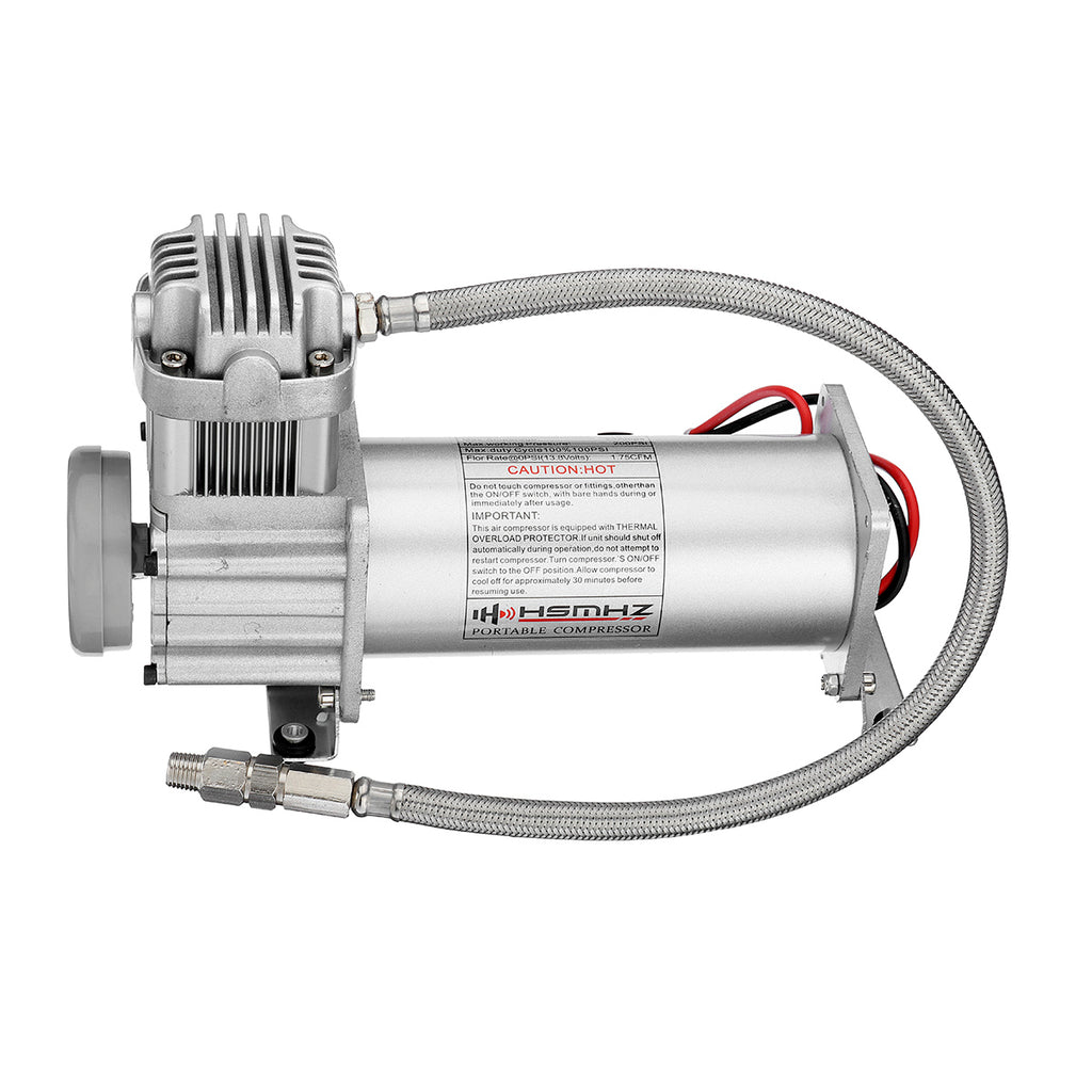 12V 200 PSI Silver Air Compressor 1/4'' Hose Set With Relays Switch For Car Truck Train Horns or Suspensions