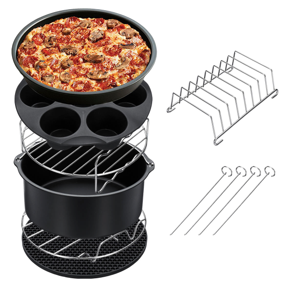 4MyHome™ 7PCS Air Fryer Accessories Non Stick Set Fries Baking Basket Pizza Pan Home Kitchen Tool