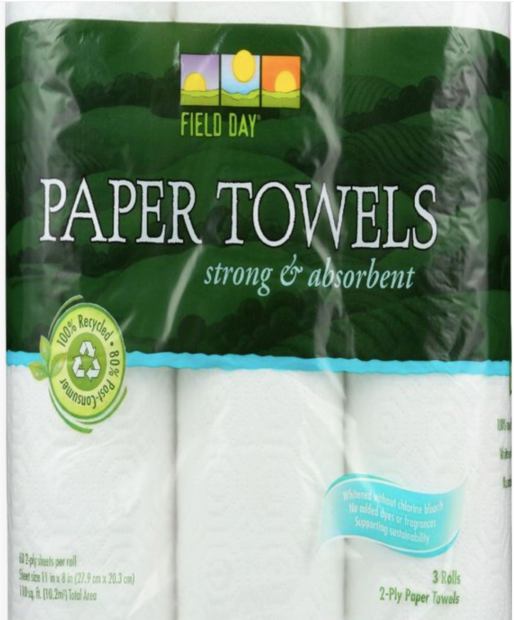 Bulk 30 Rolls Paper Towels Kitchen Towels 100% Recycled (10x3 Pack) by Field Day