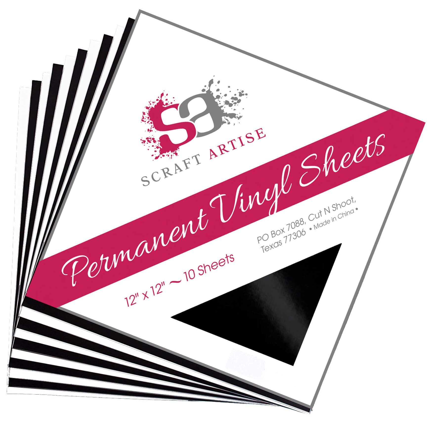 Scraft Artise Black and White Glossy Permanent Adhesive Craft Vinyl 12 x 12 Sheets - 10 Pack