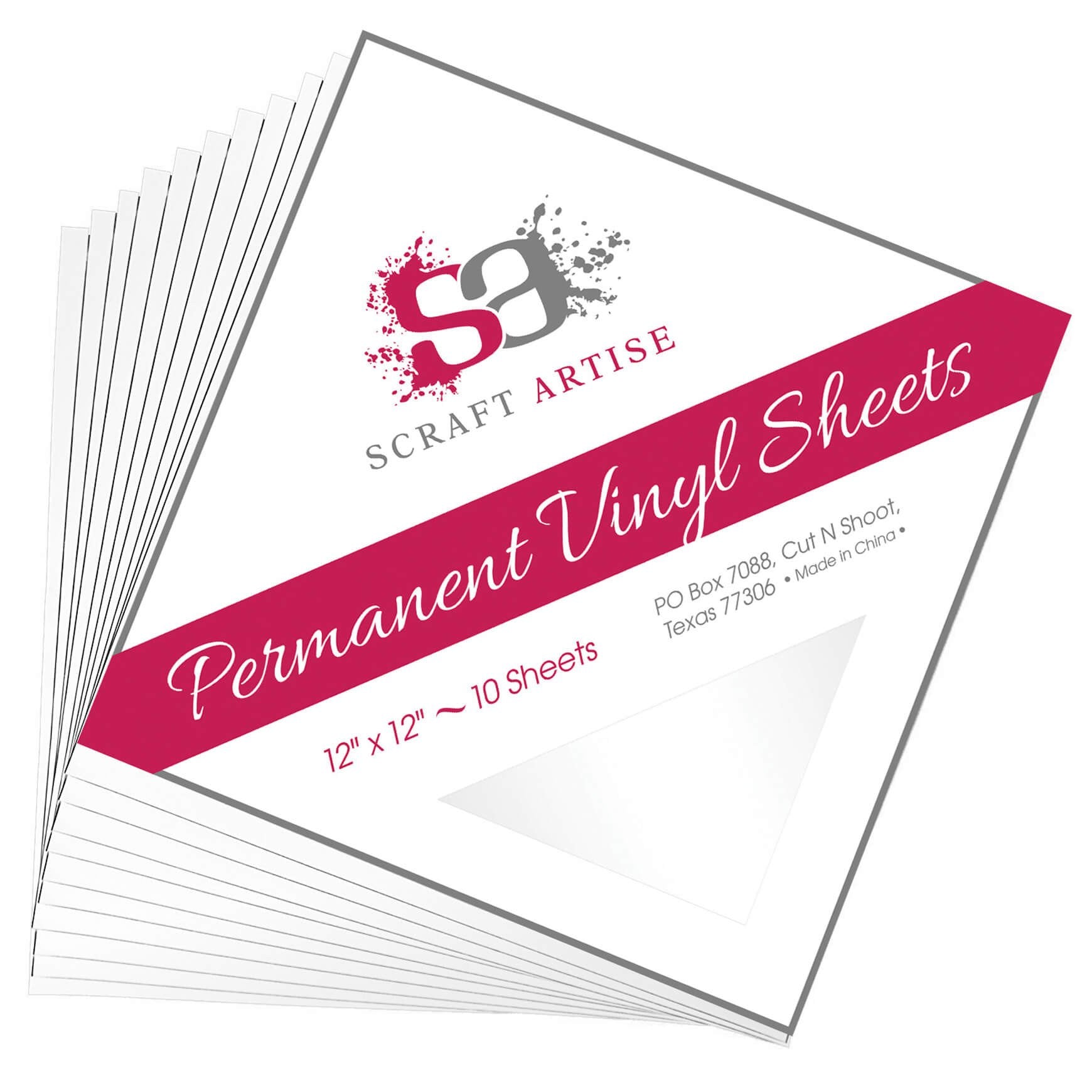 Scraft Artise White Glossy Permanent Adhesive Craft Vinyl 12 x 12 Sheets - 10 Pack