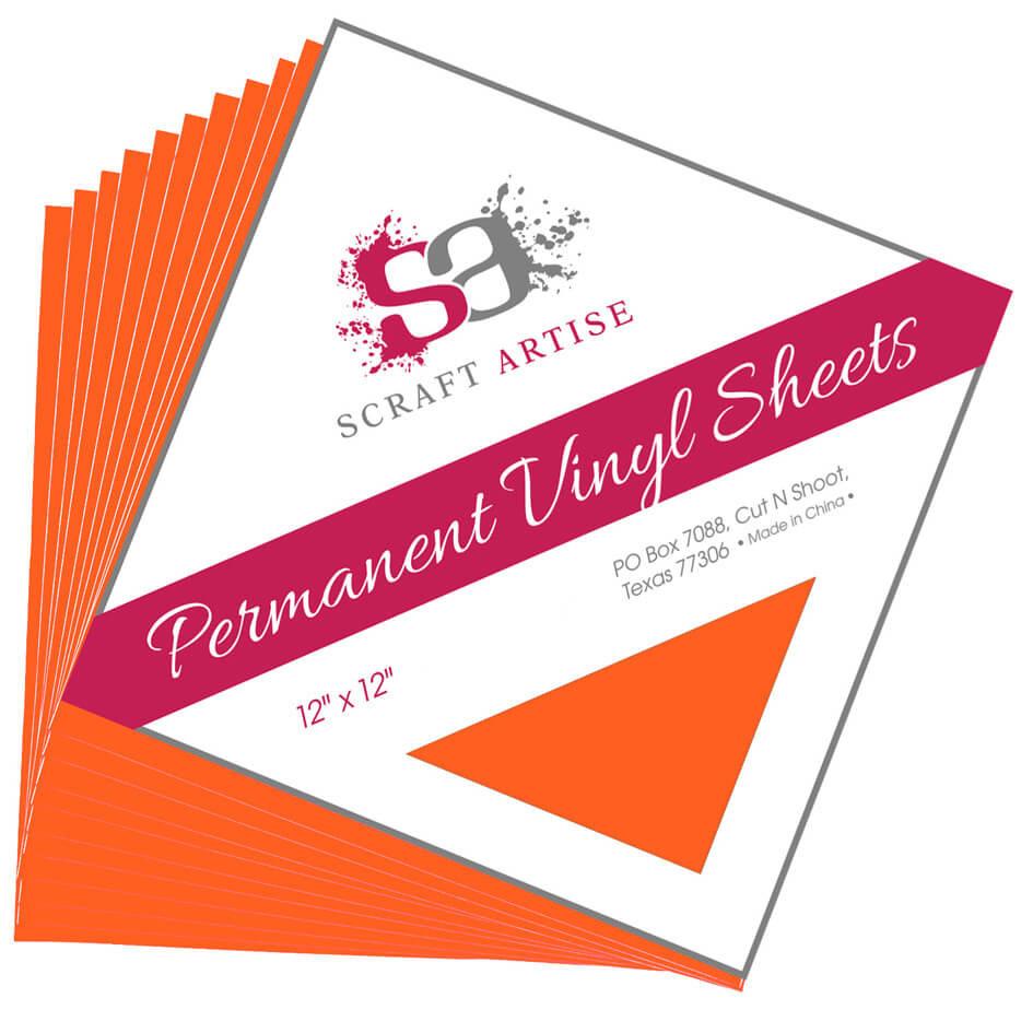 Scraft Artise Orange Matte Permanent Adhesive Craft Vinyl 12 x 12 Sheets - 10 Pack