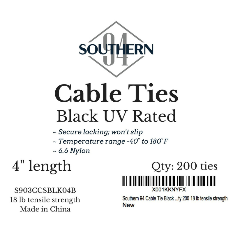 Southern 94 UV Rated Cable Ties in Black 4 Inch Length